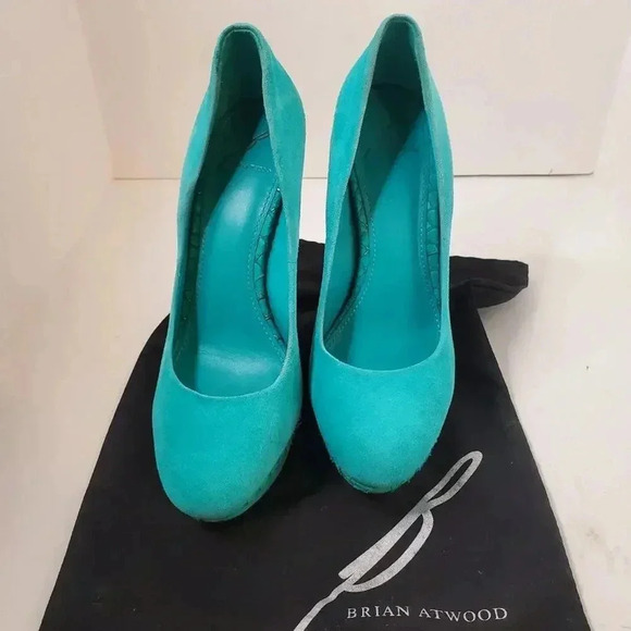 Brian Atwood Turquoise Mermaid Platforms Pumps 8 - Picture 4 of 8